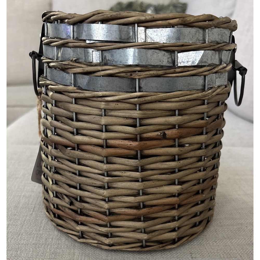 Sur La Table Utensil Crock Willow W/Metal Weaved Basket 7.5" T W/Tags #2916799